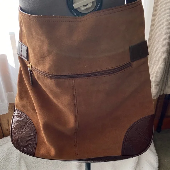 a.n.a Large Tan and Brown Suede Leather Shoulder Bag - Picture 5 of 10